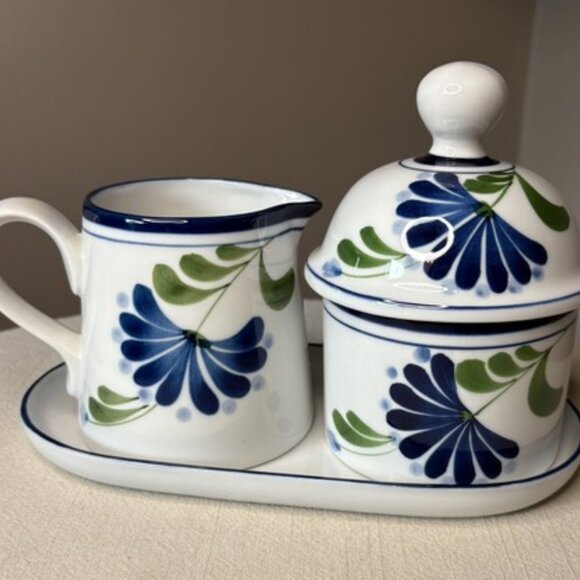 Dansk ~ Handpainted Sage Song Creamer, Sugar Bowl with Cover and Tray (4 pc) Set - Picture 15 of 15